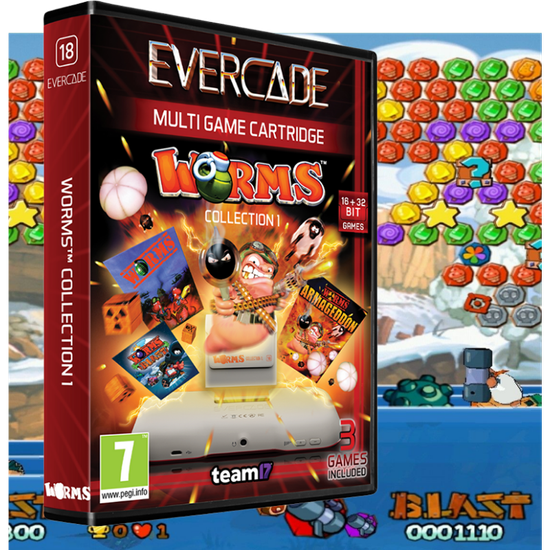 Blaze Evercade #18, Worms Collection 1, 3in1, Retro, Multi Game, Játékszoftver csomag