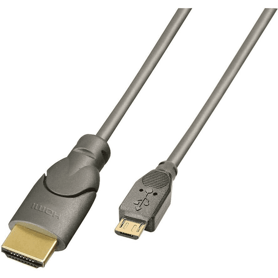 Lindy 0.5m HDMI - USB 2.0 Micro B M/M 0,5 M Micro USB Fekete, Antracit (41565)
