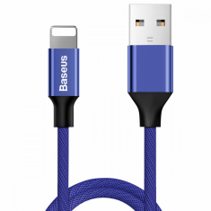 USB töltő- és adatkábel, Lightning, 120 cm, 2000 mA, törésgátlóval, gyorstöltés, cipőfűző minta, Baseus Yiven, CALYW-13, kék