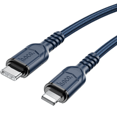 Hoco USB Type-C töltő- és adatkábel, Lightning, 100 cm, 3000mA, 20W, törésgátlóval, gyorstöltés, PD, QC, cipőfűző minta, X59 Victory, sötétkék (RS154970)