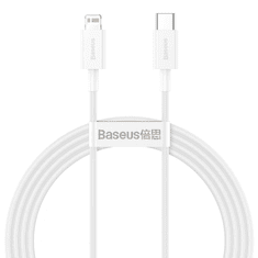 BASEUS USB Type-C töltő- és adatkábel, Lightning, 150 cm, 20W, törésgátlóval, gyorstöltés, PD, Superior, CATLYS-B02, fehér (RS120698)