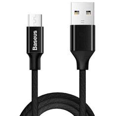 USB töltő- és adatkábel, microUSB, 150 cm, 2000 mA, törésgátlóval, gyorstöltés, cipőfűző minta, Baseus Yiven, CAMYW-B01, fekete