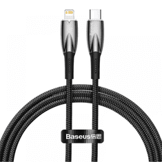 BASEUS USB Type-C töltő- és adatkábel, Lightning, 100 cm, 2400mA, 20W, törésgátlóval, gyorstöltés, PD, Glimmer, CADH000001, fekete (G137407)