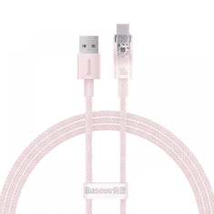 BASEUS USB töltő- és adatkábel, USB Type-C, 100 cm, 6000 mA, 100W, gyorstöltés, cipőfűző minta, Explorer, CATS010404, rózsaszín (G146364)