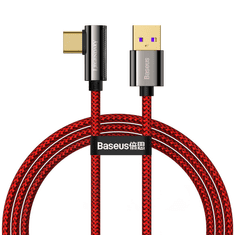 BASEUS USB töltő- és adatkábel, USB Type-C, 200 cm, 66W, gyorstöltés, PD, 90 fokos/derékszögű, cipőfűző minta, Legend, CACS000509, piros (RS122010)