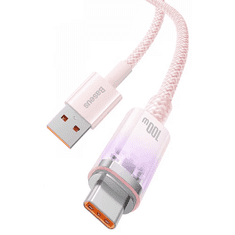 BASEUS USB töltő- és adatkábel, USB Type-C, 100 cm, 6000 mA, 100W, gyorstöltés, cipőfűző minta, Explorer, CATS010404, rózsaszín (G146364)
