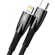 BASEUS USB Type-C töltő- és adatkábel, Lightning, 200 cm, 2400mA, 20W, törésgátlóval, gyorstöltés, PD, Glimmer, CADH000101, fekete (RS137409)
