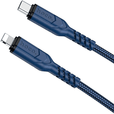 Hoco USB Type-C töltő- és adatkábel, Lightning, 100 cm, 3000mA, 20W, törésgátlóval, gyorstöltés, PD, QC, cipőfűző minta, X59 Victory, sötétkék (RS154970)