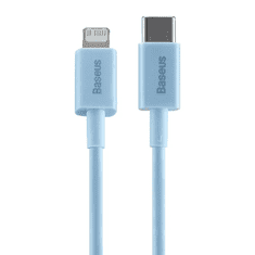 BASEUS USB Type-C töltő- és adatkábel, Lightning, 100 cm, 20W, törésgátlóval, gyorstöltés, PD, Superior, CAYS001903, világoskék (RS150051)