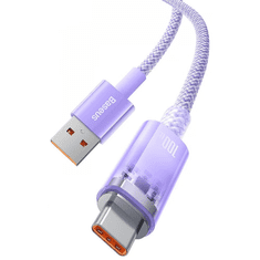 BASEUS USB töltő- és adatkábel, USB Type-C, 200 cm, 6000 mA, 100W, gyorstöltés, cipőfűző minta, Explorer, CATS010505, lila (RS146367)