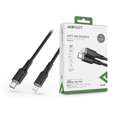 AceFast Type-C - Lightning töltő- és adatkábel 1,2 m-es vezetékkel - C2-01 Mellow Charging Data Cable - 30W - fekete (Apple MFI engedélyes) (AF280644)