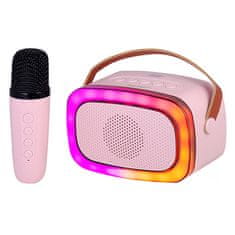 Trevi Karaoke reproduktor , XR 8A01, miniparty Karaoke speaker, růžová, bezdrátový mikrofon, Disco light osvětlení