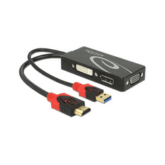 DELOCK Adapter HDMI -> DVI(24+5)/VGA/Displayport 4K schwarz (62959)