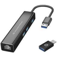Conceptronic Adapter USB3.0-> RJ45,3xUSB3.0,TypC Ad 0.15m sw (DONN07BA)