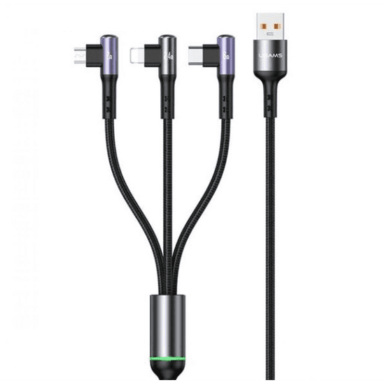 USAMS SJ561USB01 Micro USB + Lightning + USB-C töltő- és adatkábel 1.2m fekete (SJ561USB01)
