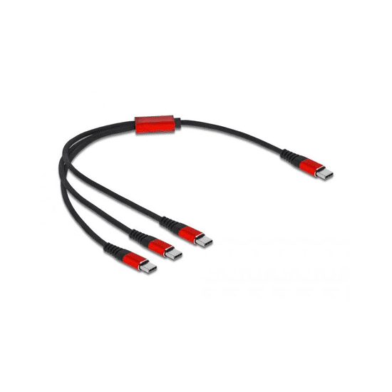 DELOCK Ladekabel 3 in 1 USB-C zu 3 x USB-C 30cm schwarz/rot (86712)