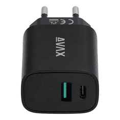 CH600B SPEEDY+ USB-A (QC) + USB-C (PD) hálózati töltő 20W fekete (CH600B)