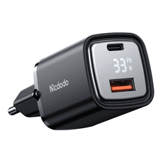 Mcdodo CH-1701 USB-A - USB-C PD 33W hálózati töltő adapter kijelzővel fekete (CH-1701)