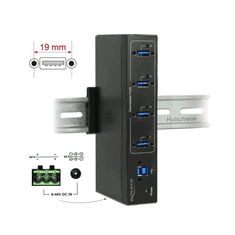 DELOCK Külso ipari HUB 4 x USB 3.0 A-típusú 15 kV ESD védelemmel (63309) (d63309)