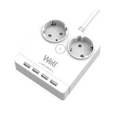 Well 2-es hálózati elosztó kapcsolóval, 4x USB 3m fehér (EXTS-2S3M-PROT/USB4-WL) (EXTS-2S3M-PROT/USB4-WL)