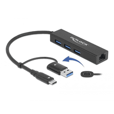 DELOCK 64149 USB3.0 HUB 4 portos + Gigabit LAN fekete (delock64149)