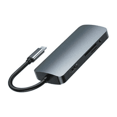 REMAX USB-C 9in1 Hub 3x USB 3.0, USB-C, RJ45, HDMI, 3.5 mm, SD/TF szürke (RU-U91) (RU-U91)