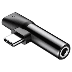 BASEUS USB-C–Mini Jack 3,5 mm+USB-C audioadapter, fekete (CATL41-01) (CATL41-01)