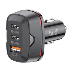 Budi USB-A + 2xUSB-C autós töltő 60W szürke (616R) (B616R)