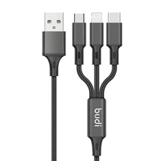 Budi 2x USB autós töltő + 3 az 1-ben kábel fekete (627T3) (627T3)