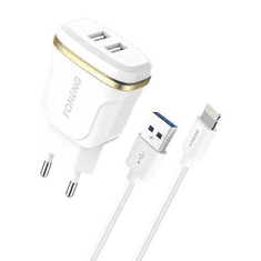 Foneng T240 2xUSB-A hálózati töltő + USB-A - Lightning kábel fehér (T240 iPhone) (T240 iPhone)