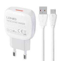 LDNIO A1306Q USB-A hálózati töltő 18W + MicroUSB kábel fehér (A1306Q Micro)