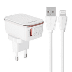 LDNIO A1204Q USB-A hálózati töltő 18W + Lightning kábel fehér (A1204Q Lightning)
