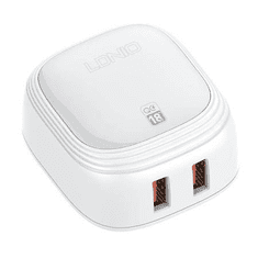LDNIO A2512Q 2xUSB-A hálózati töltő 18W + USB-C kábel fehér (A2512Q Type C)