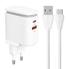 LDNIO A2423C USB-A + USB-C hálózati töltő + USB-A - USB-C kábel fehér (A2423C Type C)