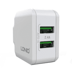 LDNIO A2201 2xUSB-A hálózati töltő + Lightning kábel fehér (A2201 Lightning)