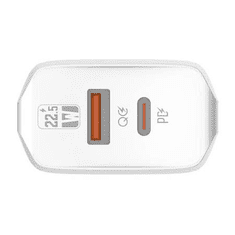 LDNIO A2421C USB-A + USB-C 22.5W hálózati töltő + USB-C- USB-C kábel fehér (A2421C Type C-Type C)