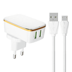 LDNIO A2204 2xUSB-A hálózati töltő + USB-C-MicroUSB kábel fehér (A2204 Micro)