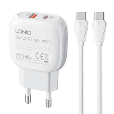 LDNIO A2313C USB-A + USB-C hálózati töltő + USB-C - USB-C kábel fehér (A2313C Type C-Type C)