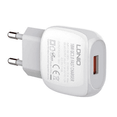 LDNIO A1306Q USB-A hálózati töltő 18W + Lightning kábel fehér (A1306Q Lightning)