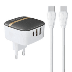 LDNIO A3513Q 2xUSB-A + USB-C hálózati töltő 32W + USB-C-USB-C kábel fehér (5905316142312)