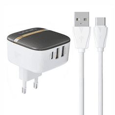 LDNIO A3513Q 2xUSB-A+ USB-C hálózati töltő 32W fehér + USB-C kábel (A3513Q Type C)