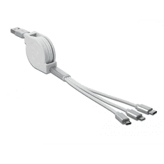DELOCK 3az1-ben USB Type-A - Lightning/MicroUSB/USB Type-C visszahúzható töltőkábel fehér (85850) (Delock85850)