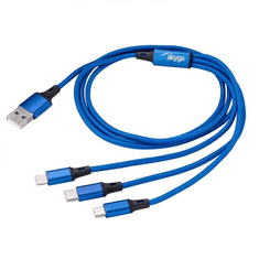 Akyga 3az1-ben USB-A - USB Micro B/USB type C/Lightning töltőkábel 1.2m kék-fekete (AK-USB-27) (AK-USB-27)