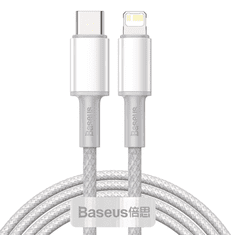 BASEUS USB-C-Lightning nagy sűrűségű fonott kábel, 20W, PD, 2m, fehér (CATLGD-A02) (CATLGD-A02)