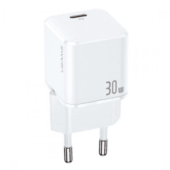 USAMS CC148T45 mini Super Si PD hálózati gyorstöltő adapter 30W fehér (1380755) (CC148TC02)