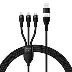 BASEUS Flash Series 2 3 az 1-ben USB-kábel USB-C micro USB Lightning 100W 1.2m fekete (CASS030101) (CASS030101)