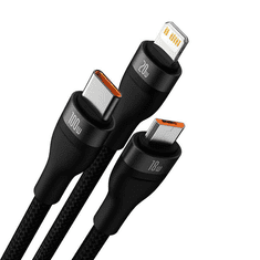BASEUS Flash Series 2 3 az 1-ben USB-kábel USB-C micro USB Lightning 100W 1.2m fekete (CASS030101) (CASS030101)