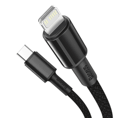BASEUS USB-C-Lightning nagy sűrűségű fonott kábel, 20W, 5A, PD, 1m, fekete (CATLGD-01) (CATLGD-01)