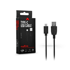 maXlife USB - USB Type-C adat- és töltőkábel 20 cm-es vezetékkel - Type-C Power Bank USB Cable - 5V/2A - fekete (TF-0066)