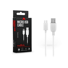 maXlife USB - micro USB adat- és töltőkábel 3 m-es vezetékkel - Micro USB Cable - 5V/2A - fehér (TF-0077)